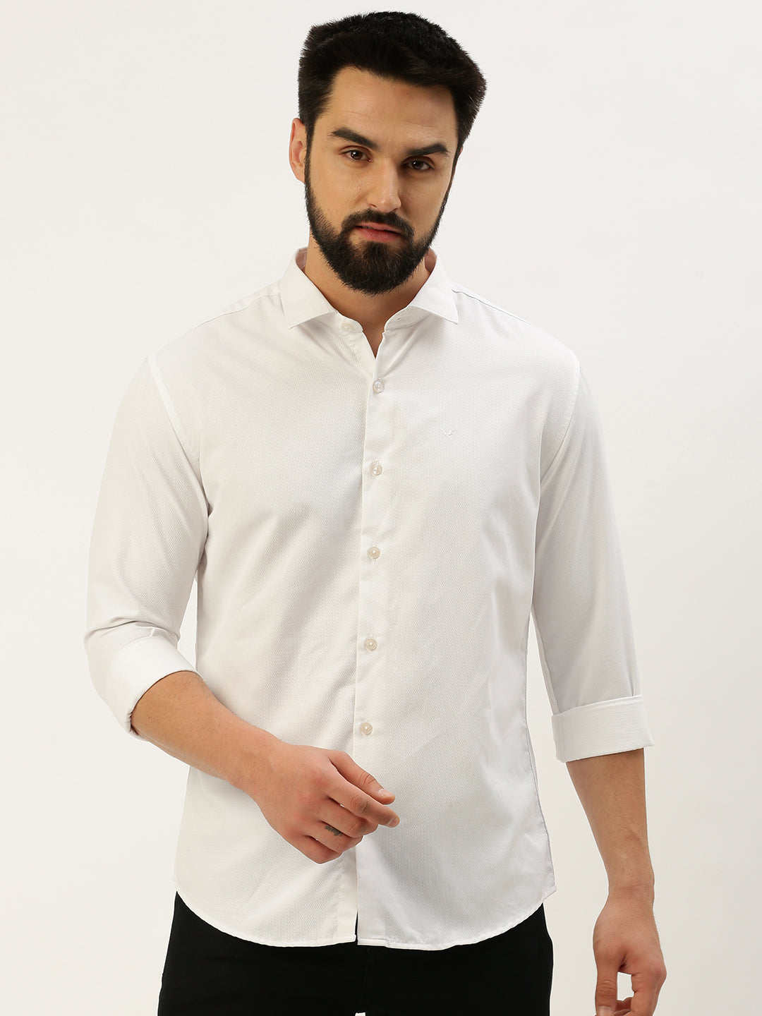 Men White Solid Casual Shirt