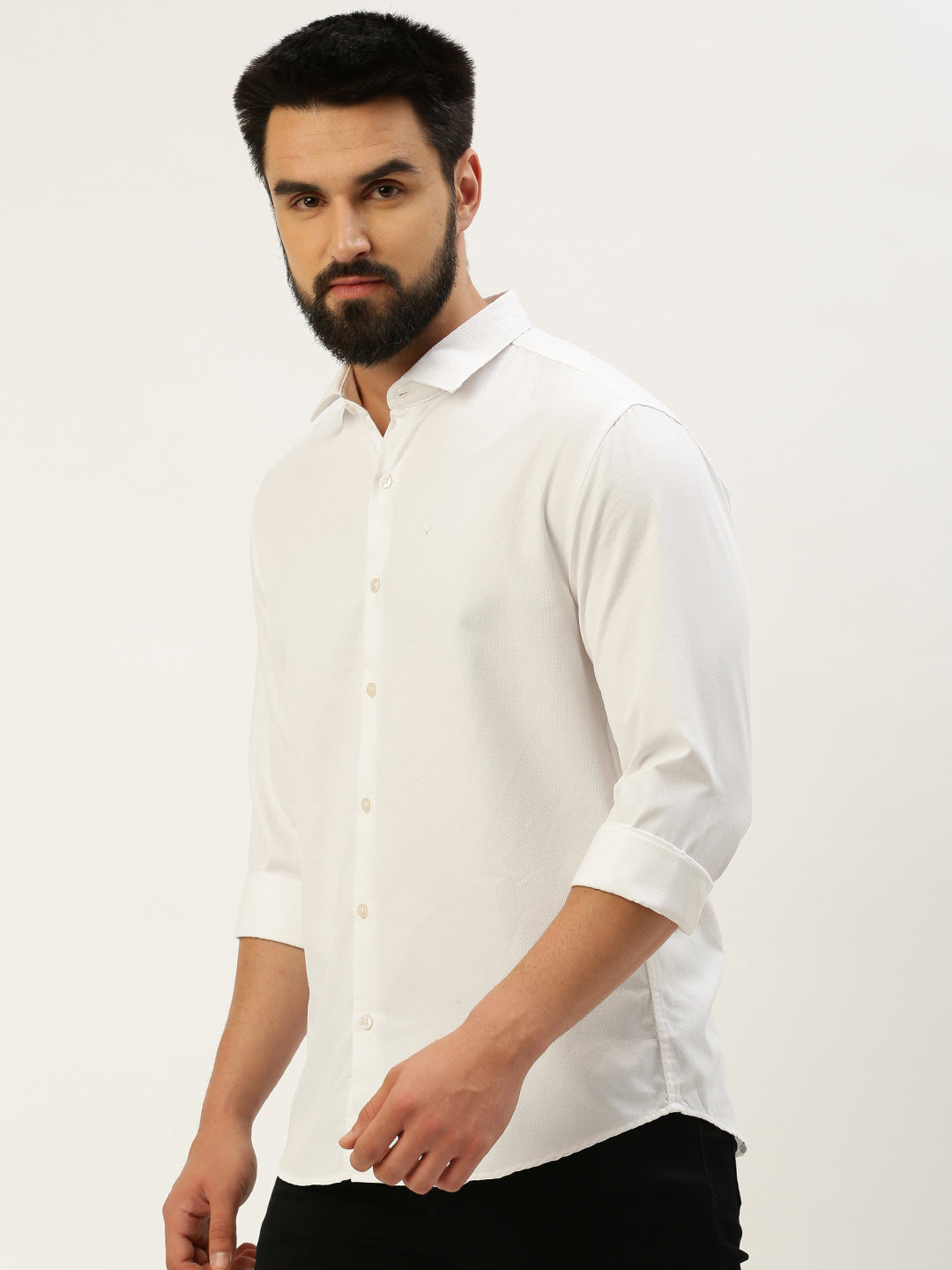 Men White Solid Casual Shirt