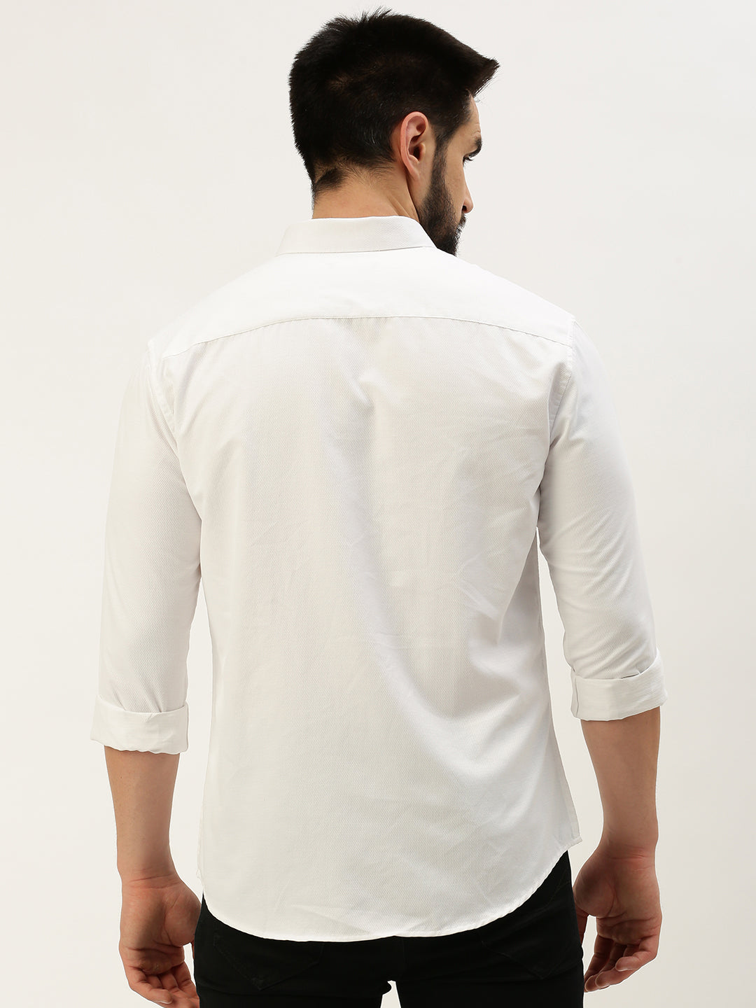 Men White Solid Casual Shirt