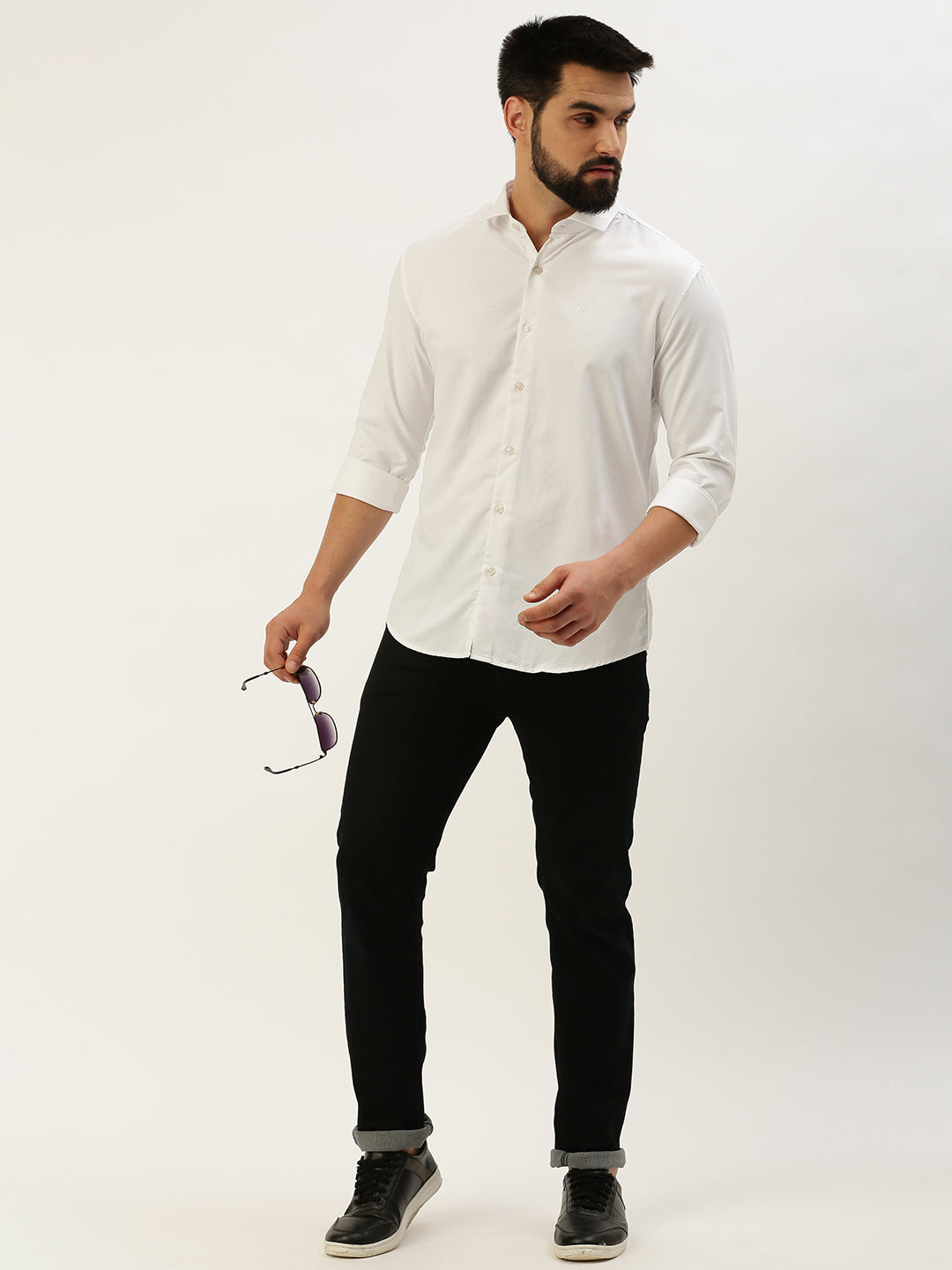 Men White Solid Casual Shirt