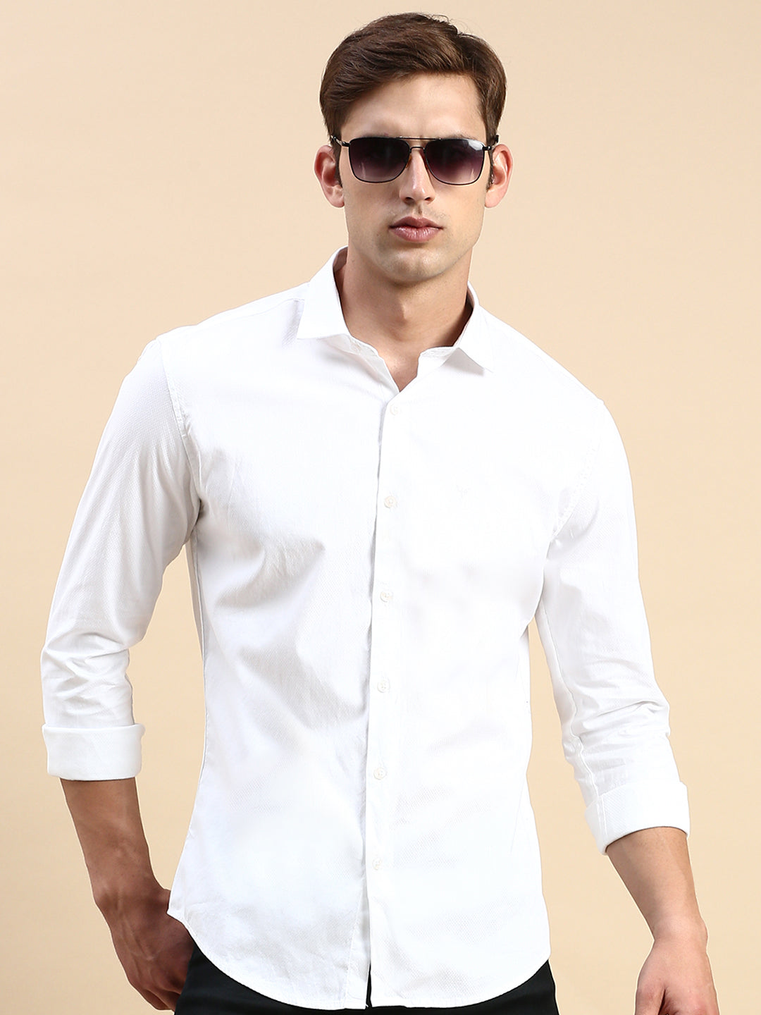 Men White Solid Casual Shirt