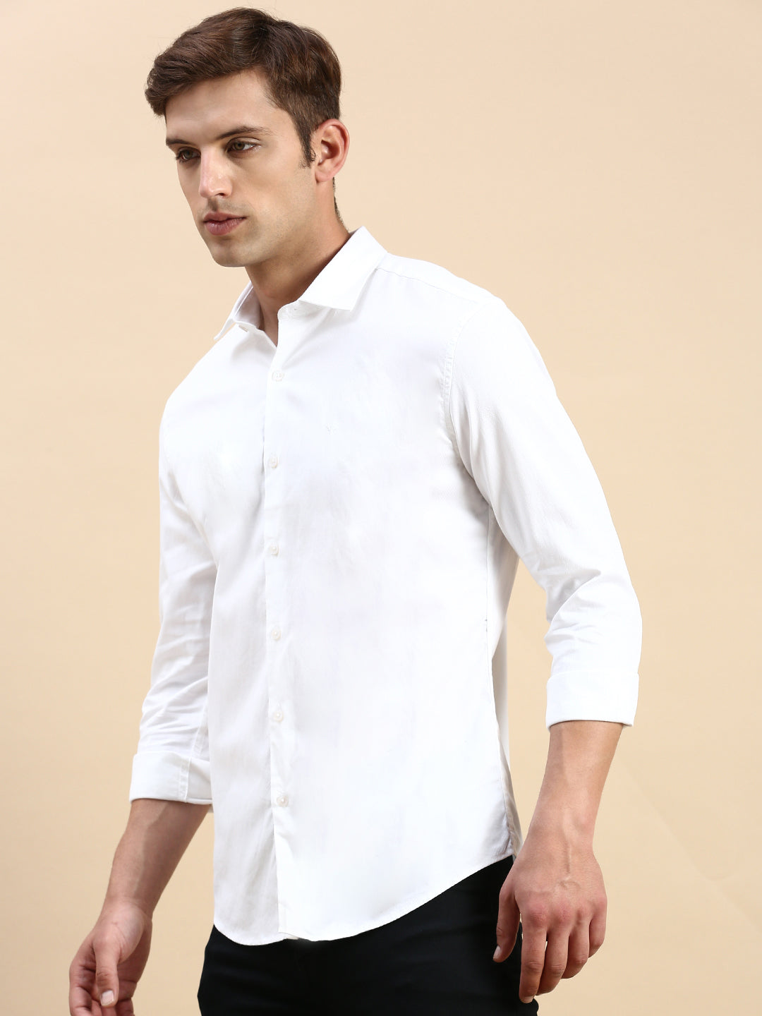 Men White Solid Casual Shirt