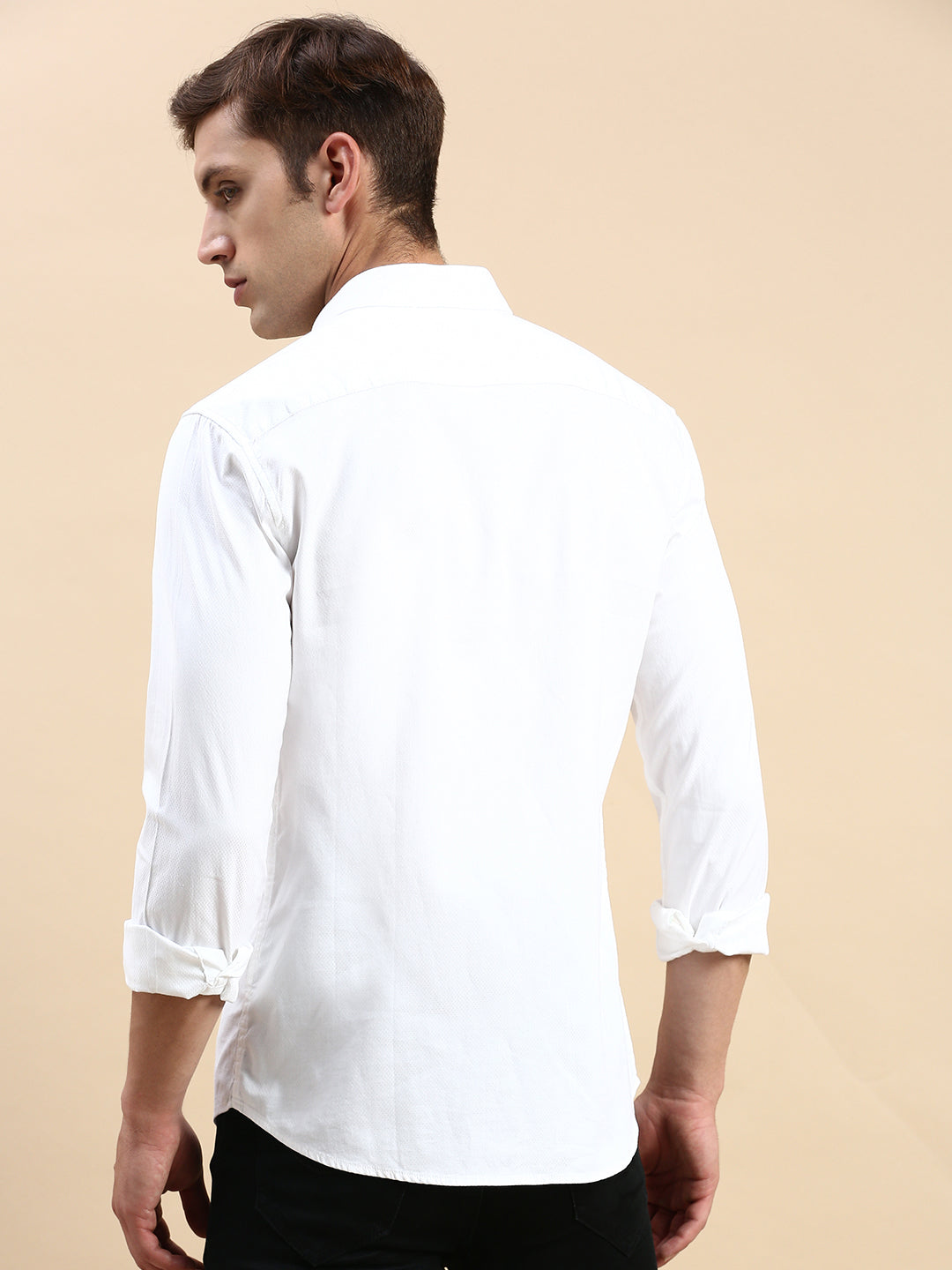 Men White Solid Casual Shirt