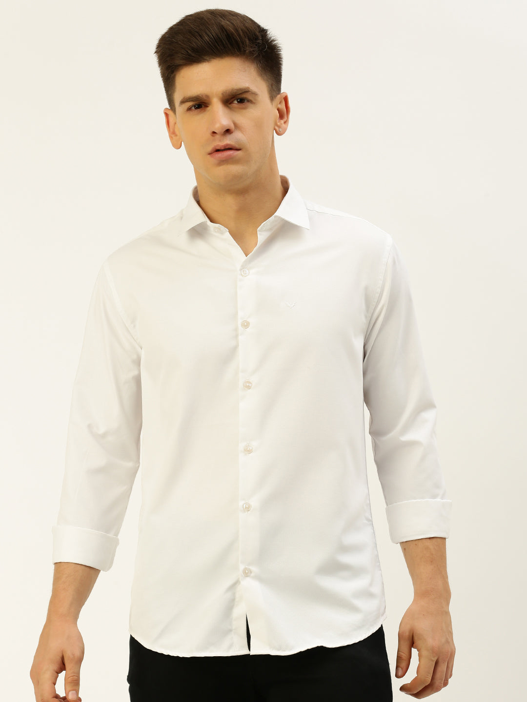 Men White Solid Casual Shirt