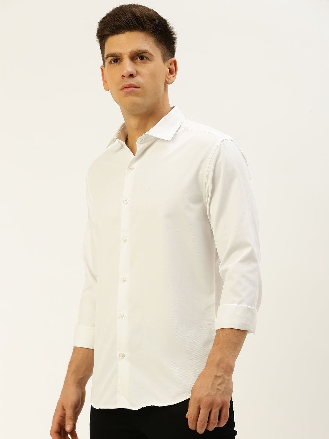 Men White Solid Casual Shirt