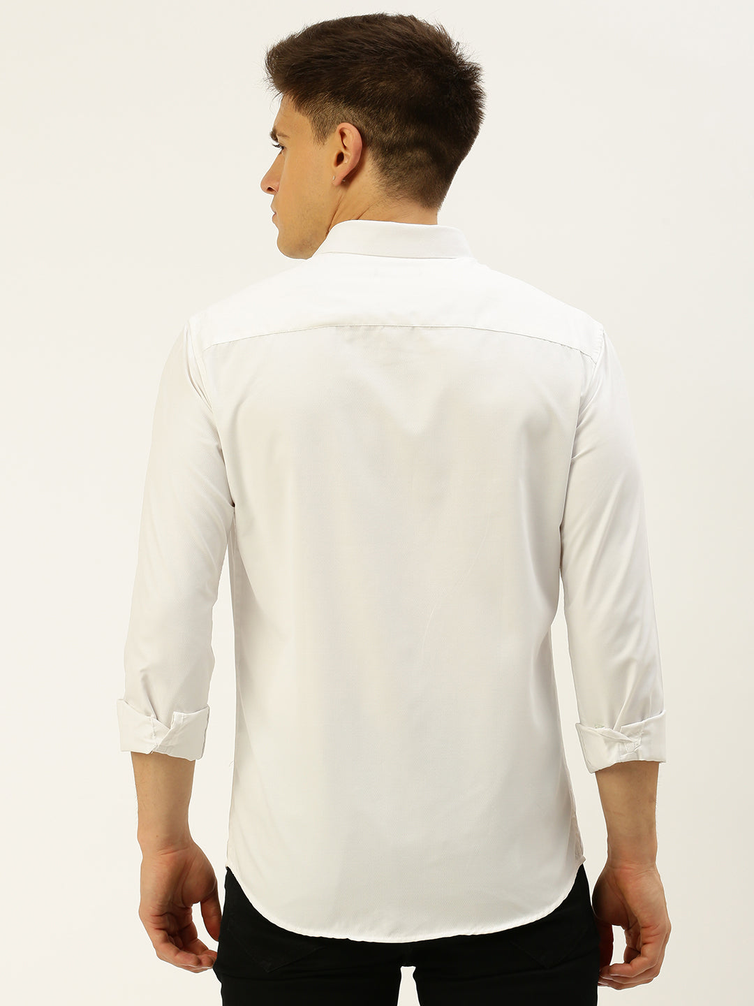 Men White Solid Casual Shirt