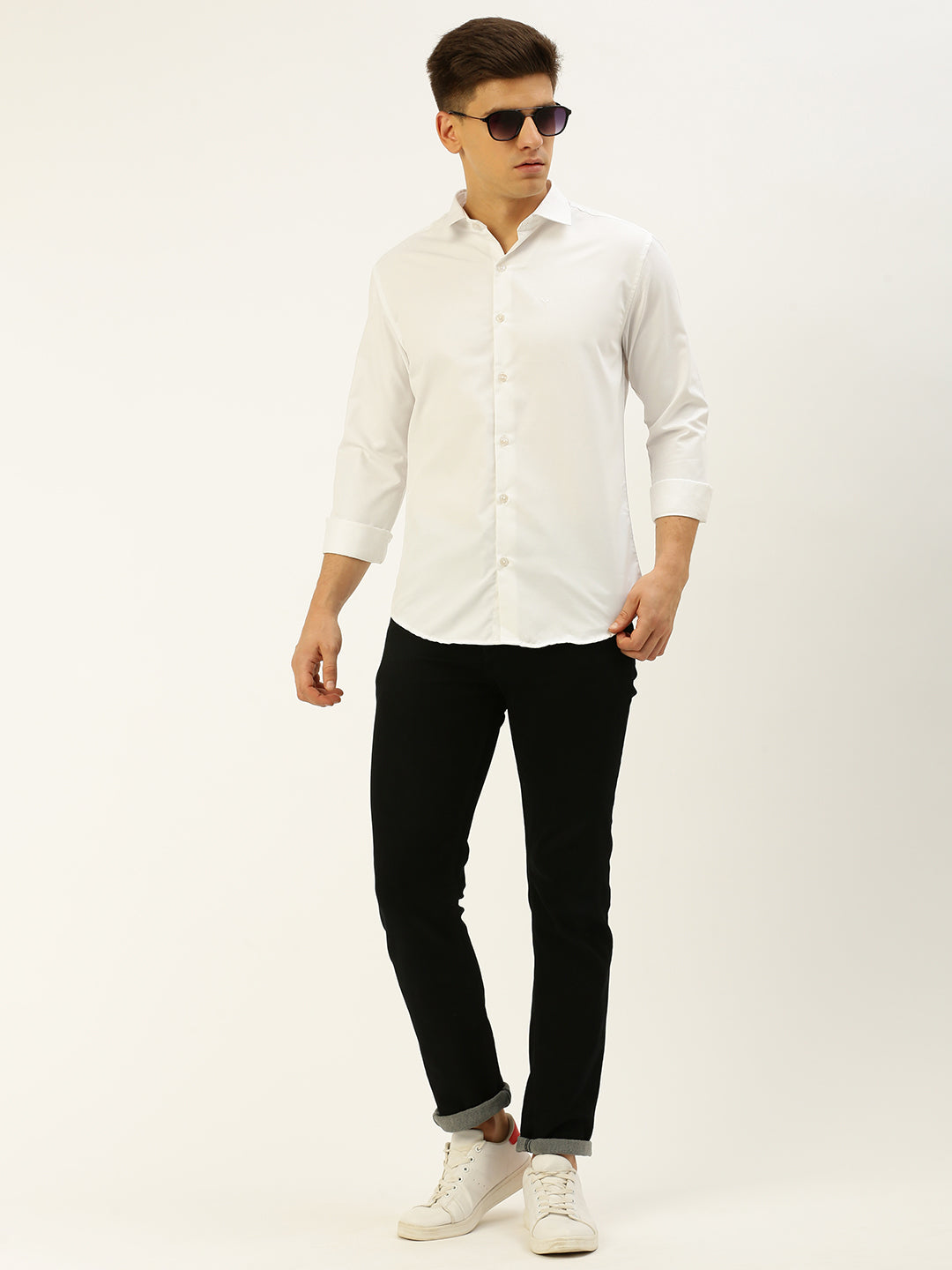 Men White Solid Casual Shirt