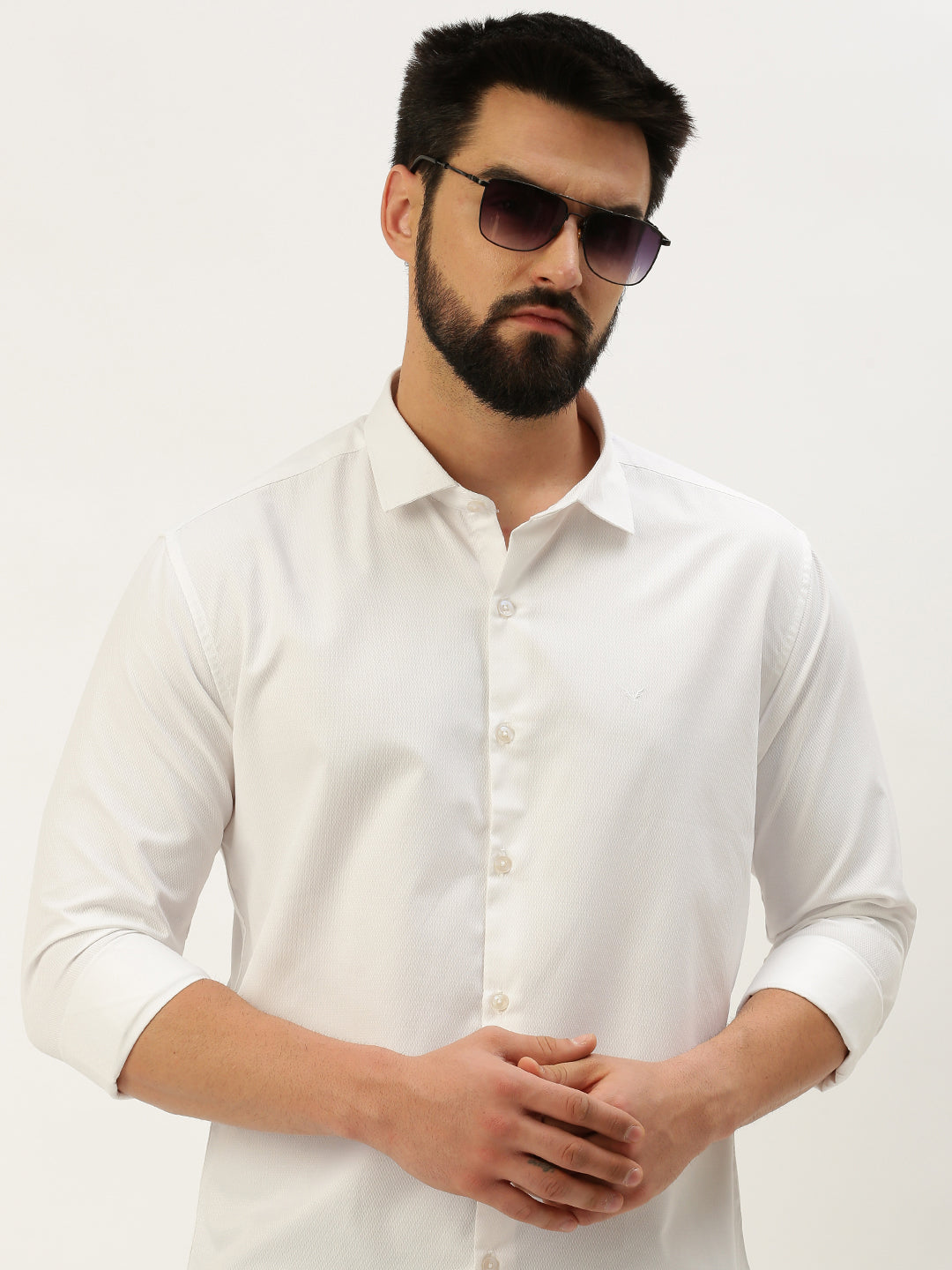 Men White Solid Casual Shirt