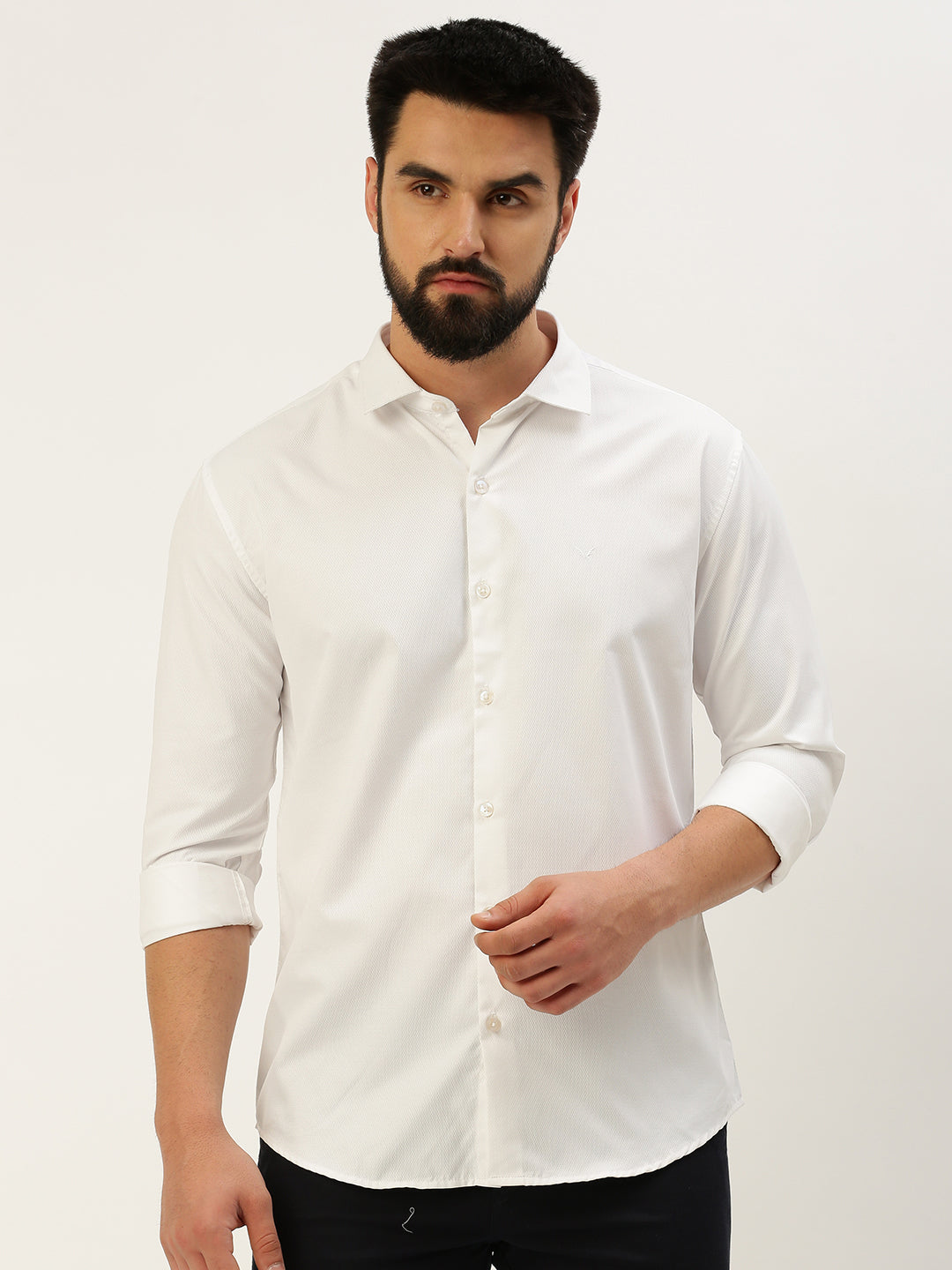 Men White Solid Casual Shirt