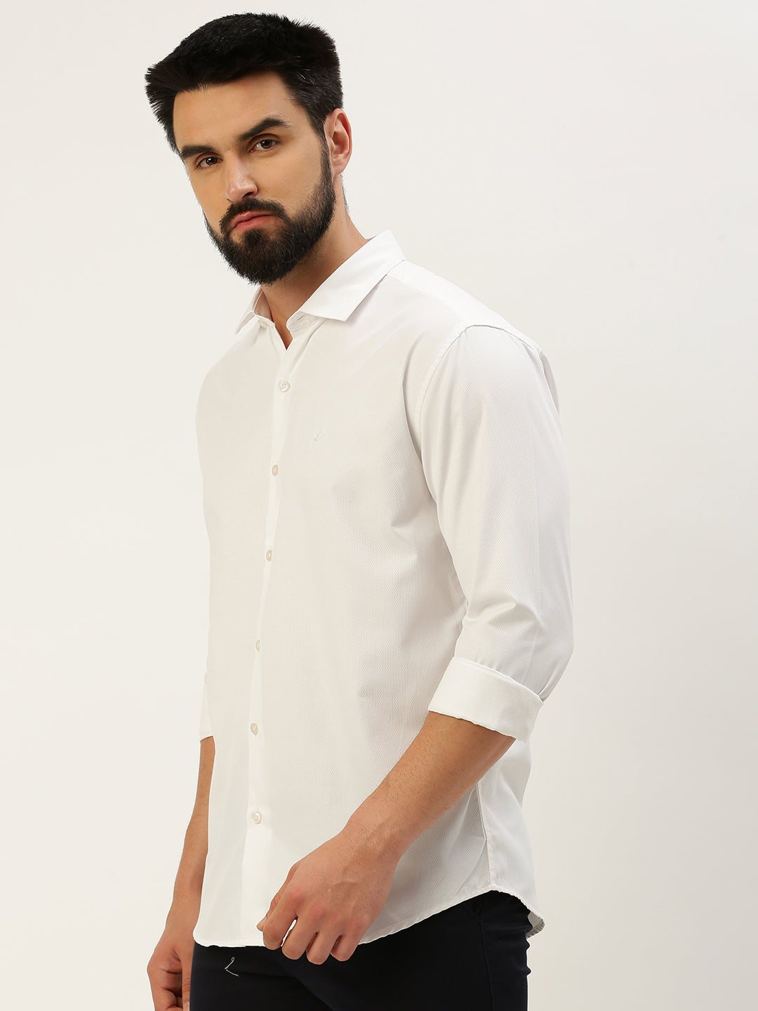 Men White Solid Casual Shirt