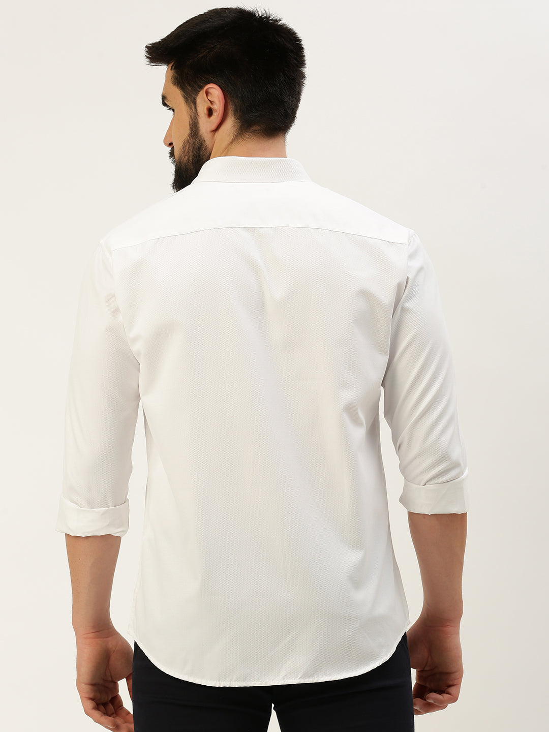 Men White Solid Casual Shirt