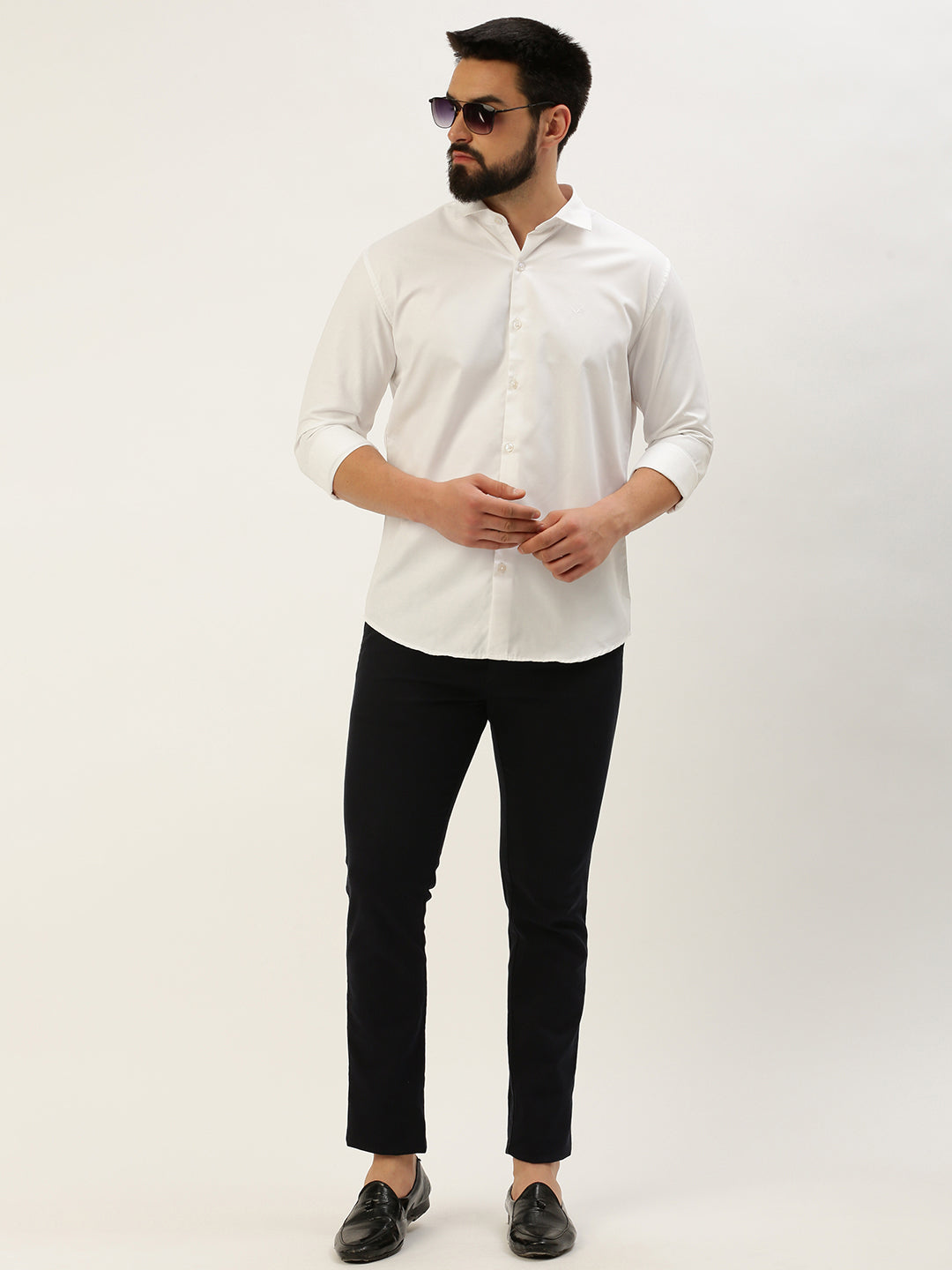 Men White Solid Casual Shirt