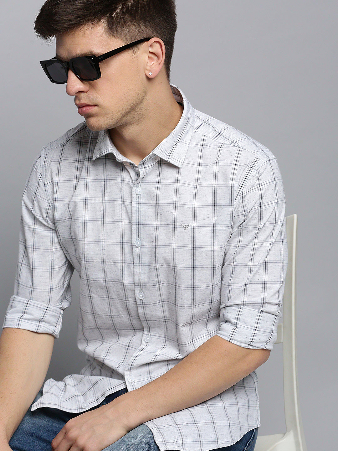 Men Grey Checked Casual Shirt