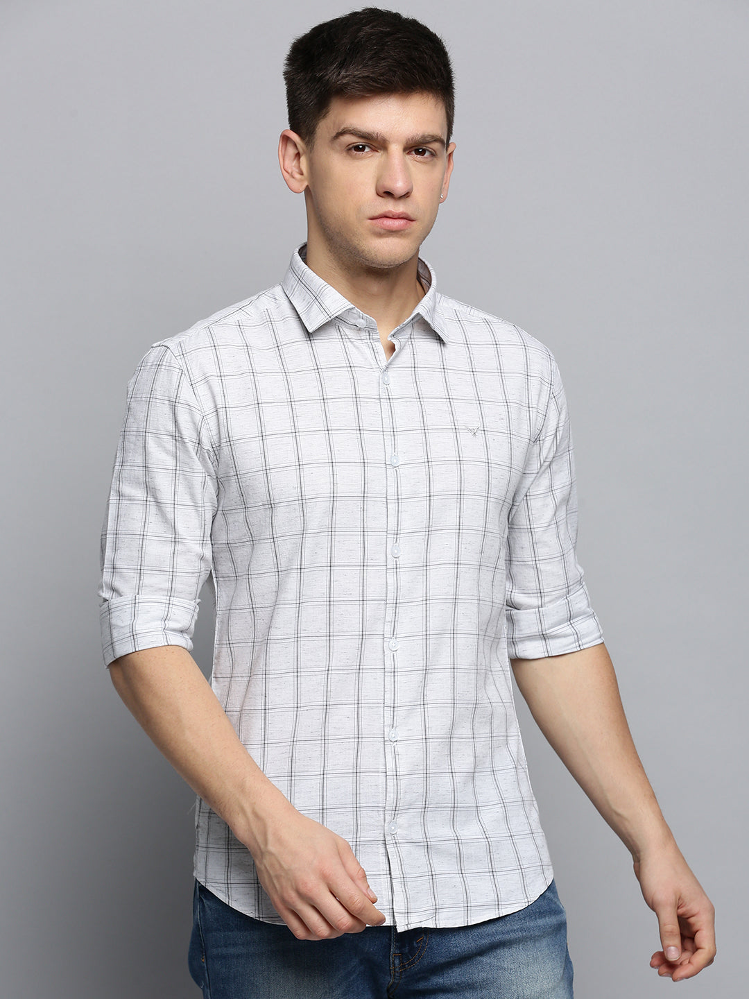 Men Grey Checked Casual Shirt