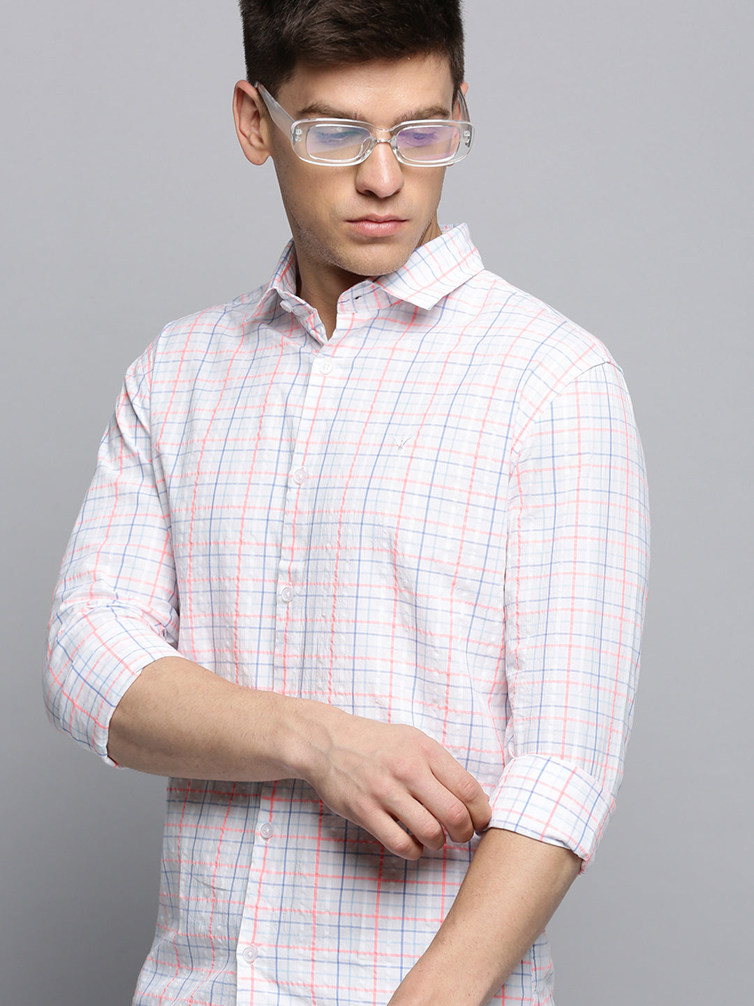 Men White Checked Casual Shirt