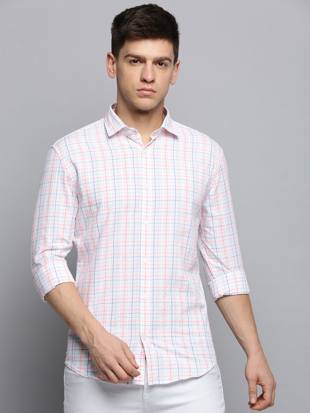 Men White Checked Casual Shirt