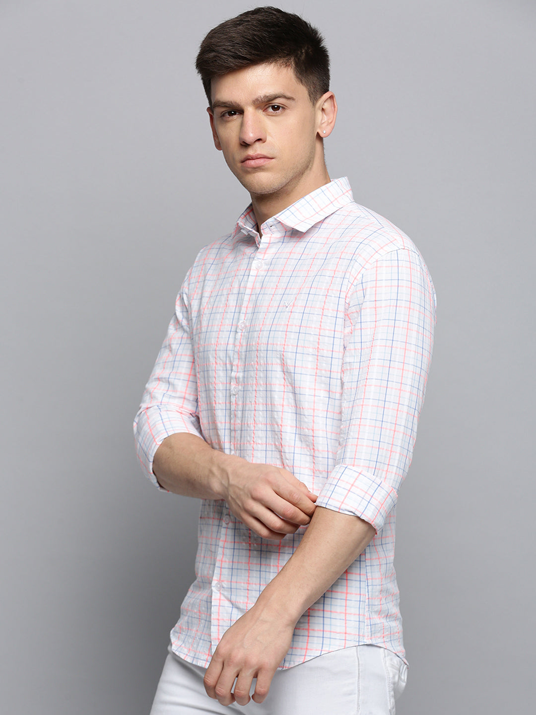 Men White Checked Casual Shirt