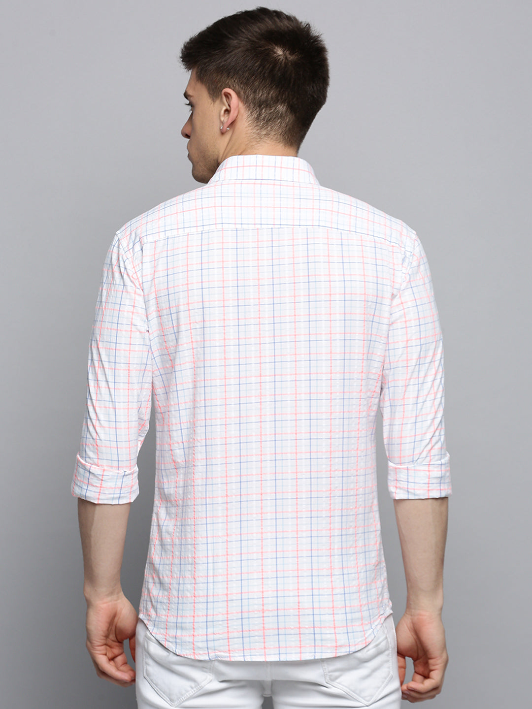 Men White Checked Casual Shirt