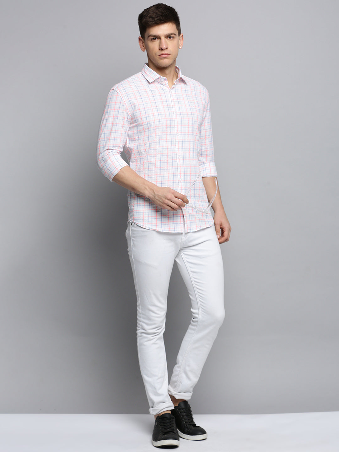 Men White Checked Casual Shirt