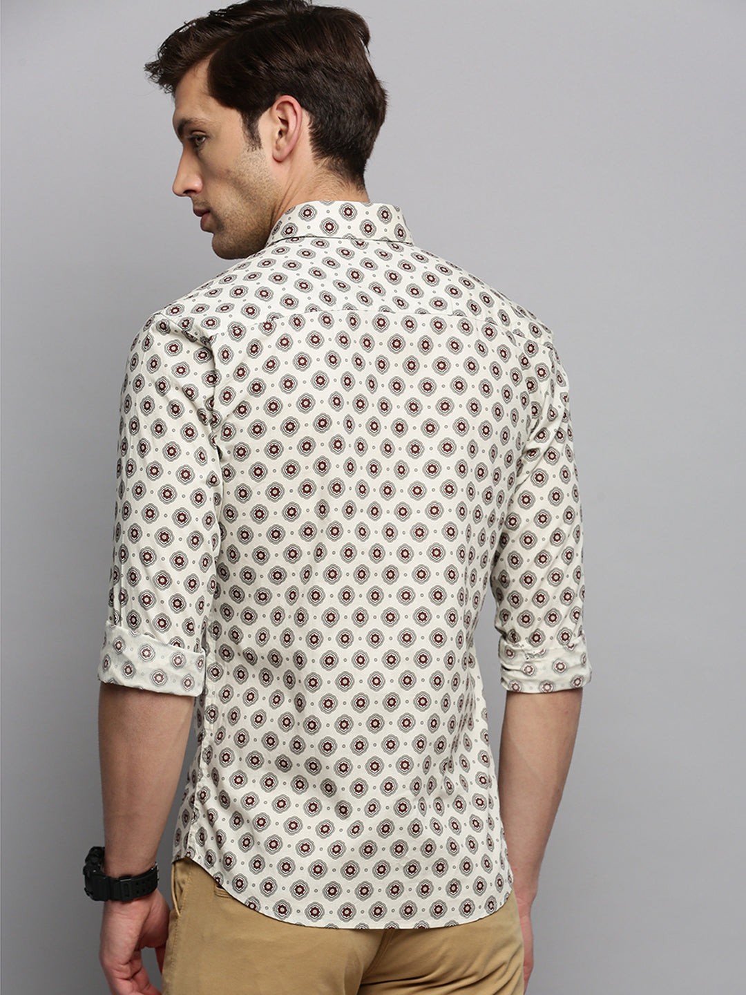 Men Cream Printed Casual Shirt