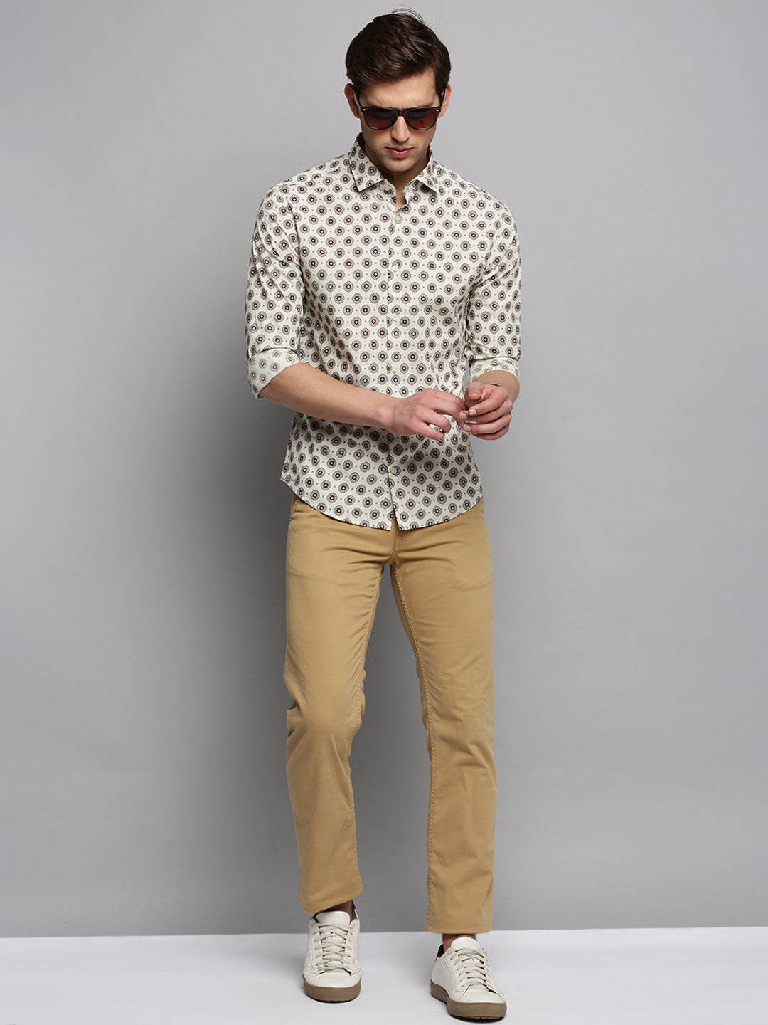 Men Cream Printed Casual Shirt