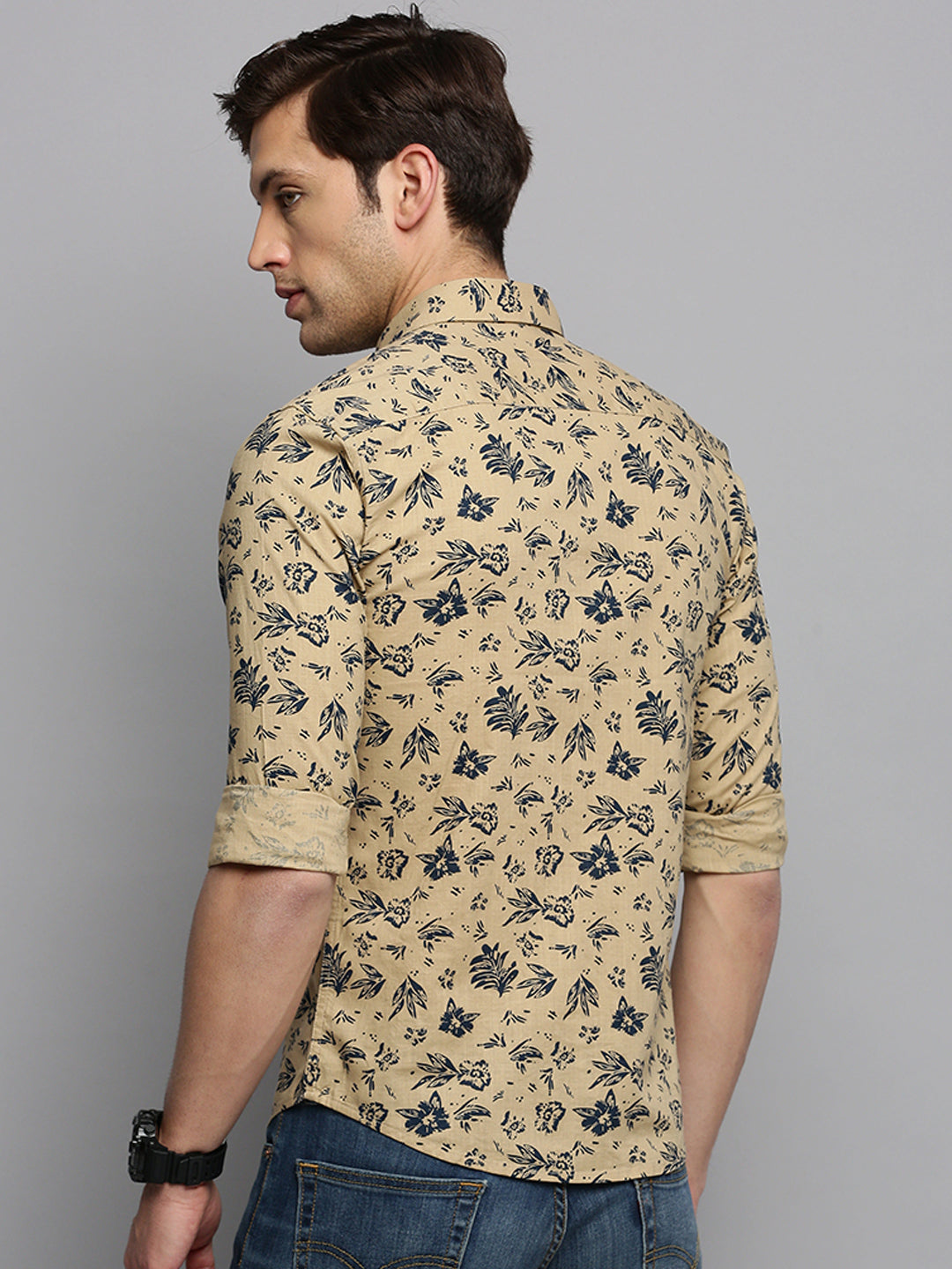 Men Khaki Printed Casual Shirt