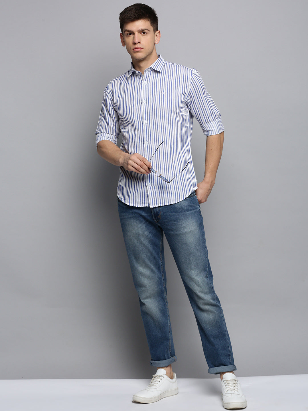 Men White Checked Casual Shirt