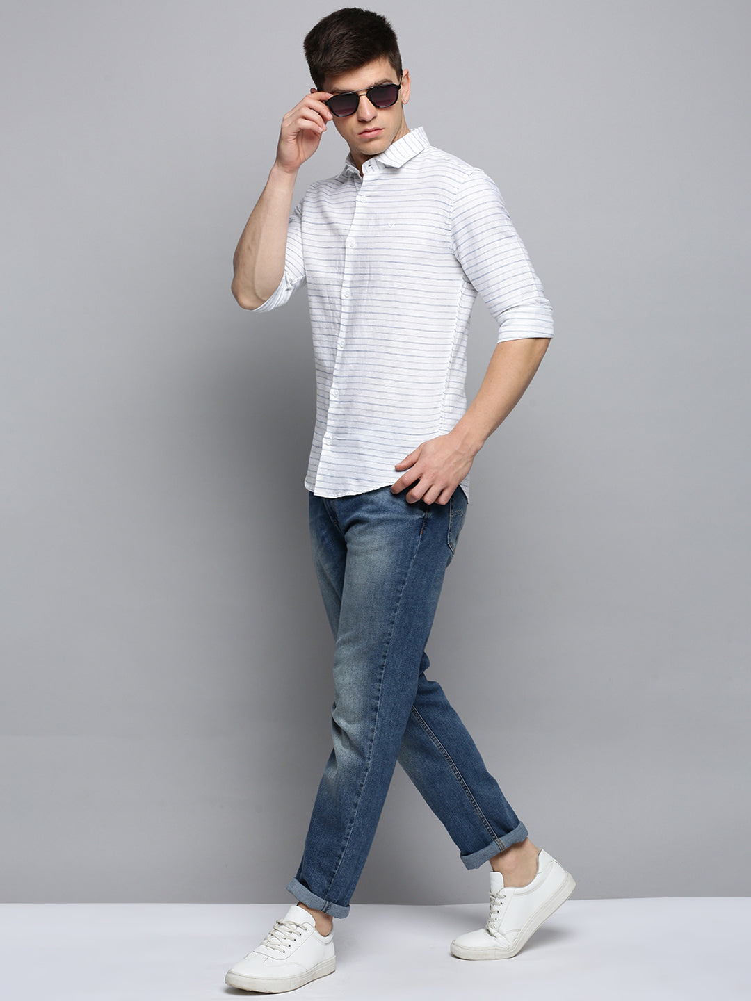 Men White Checked Casual Shirt