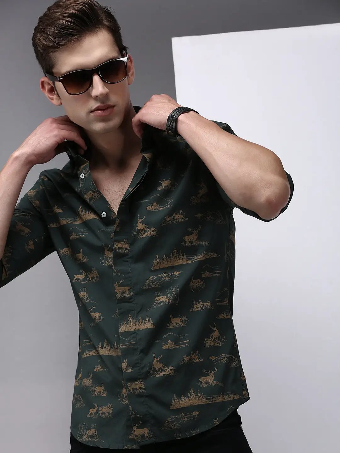 Men's Green Printed Casual Shirt