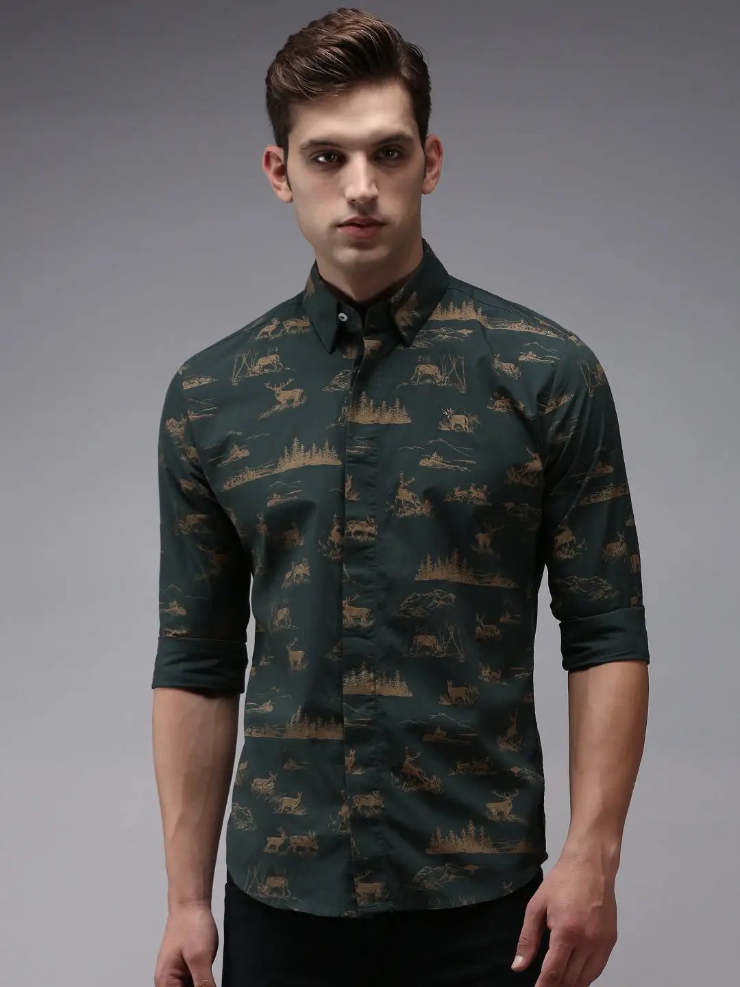 Men's Green Printed Casual Shirt
