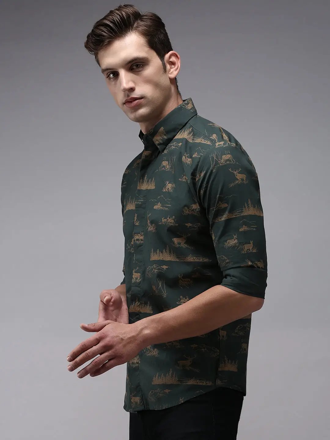 Men's Green Printed Casual Shirt