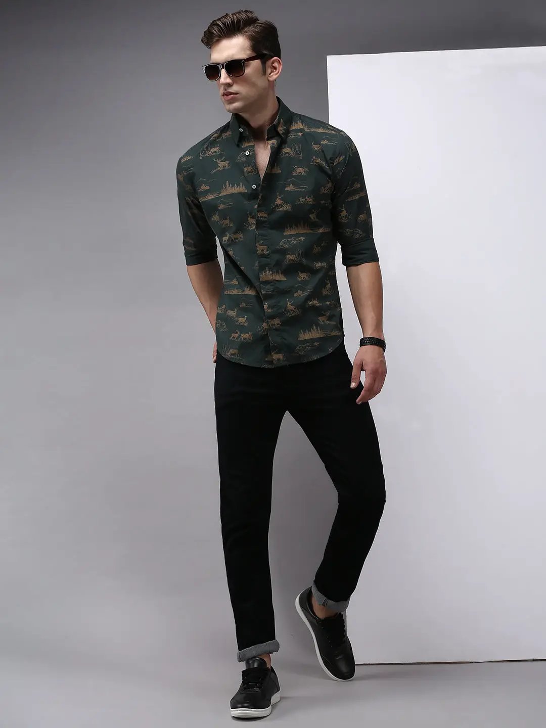 Men's Green Printed Casual Shirt