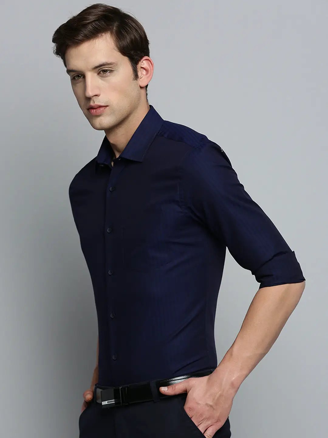 Men's Navy Striped Formal Shirt