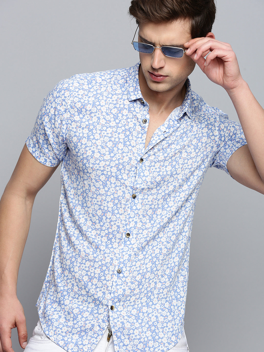 Men Blue Printed Casual Shirt