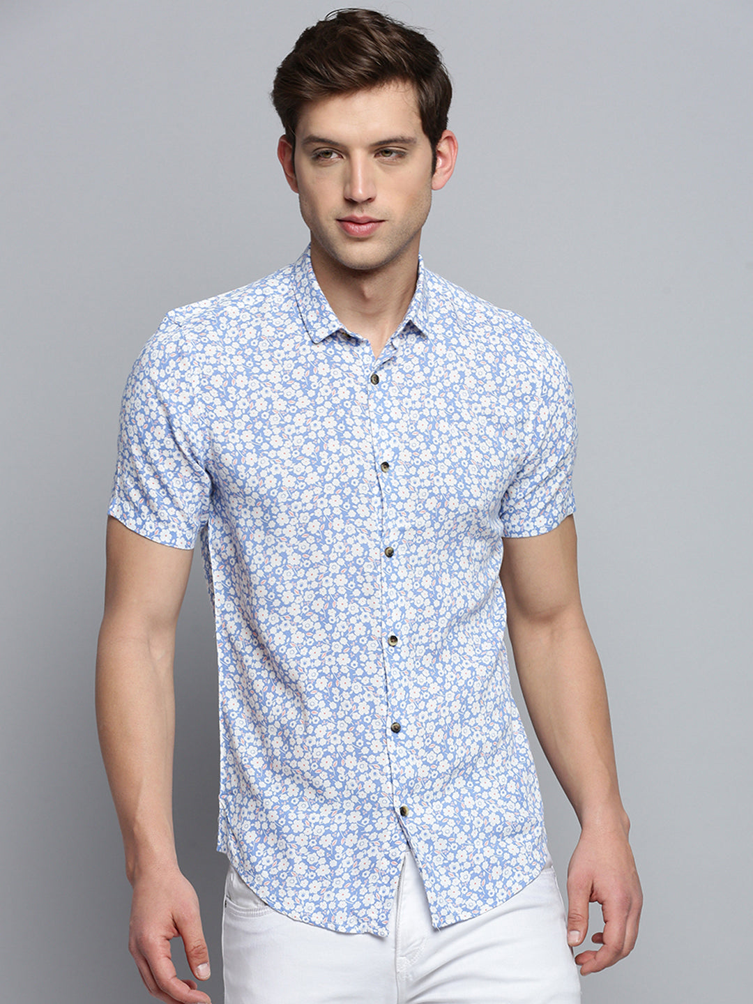 Men Blue Printed Casual Shirt