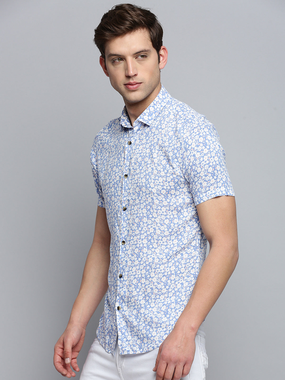 Men Blue Printed Casual Shirt