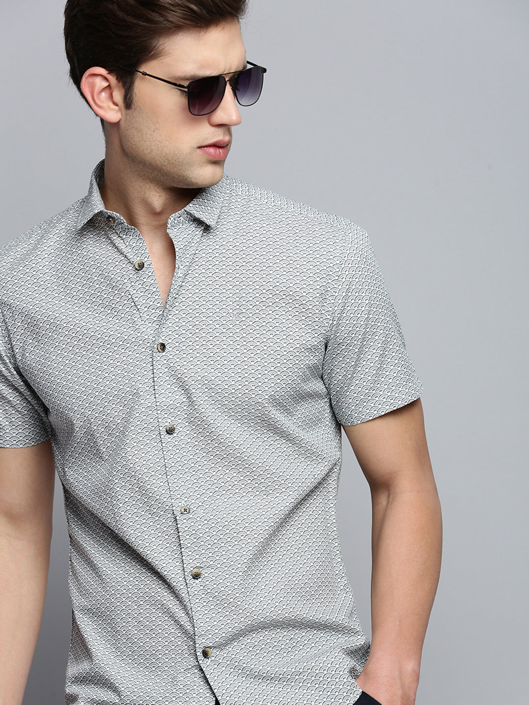 Men White Printed Casual Shirt