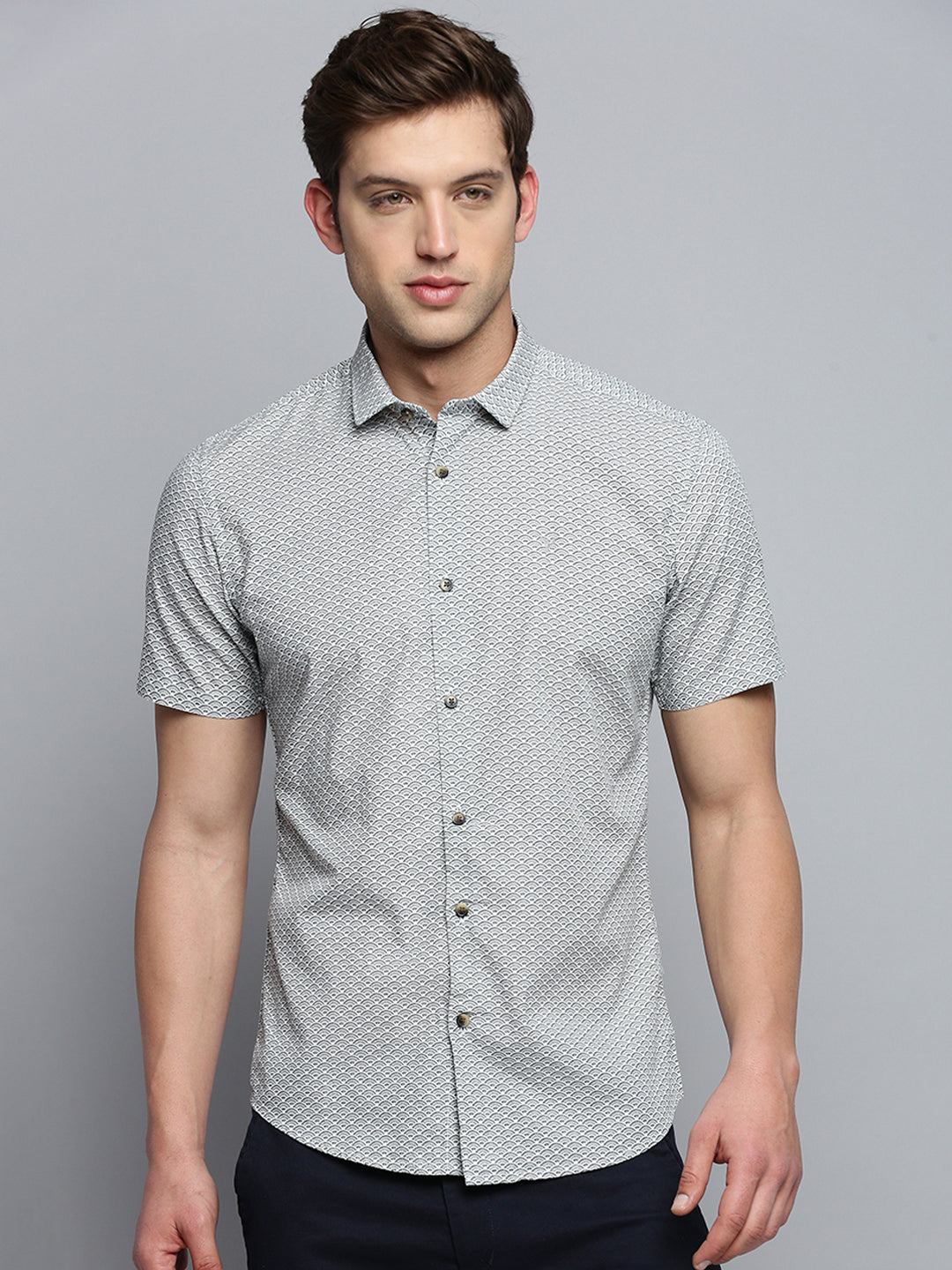 Men White Printed Casual Shirt