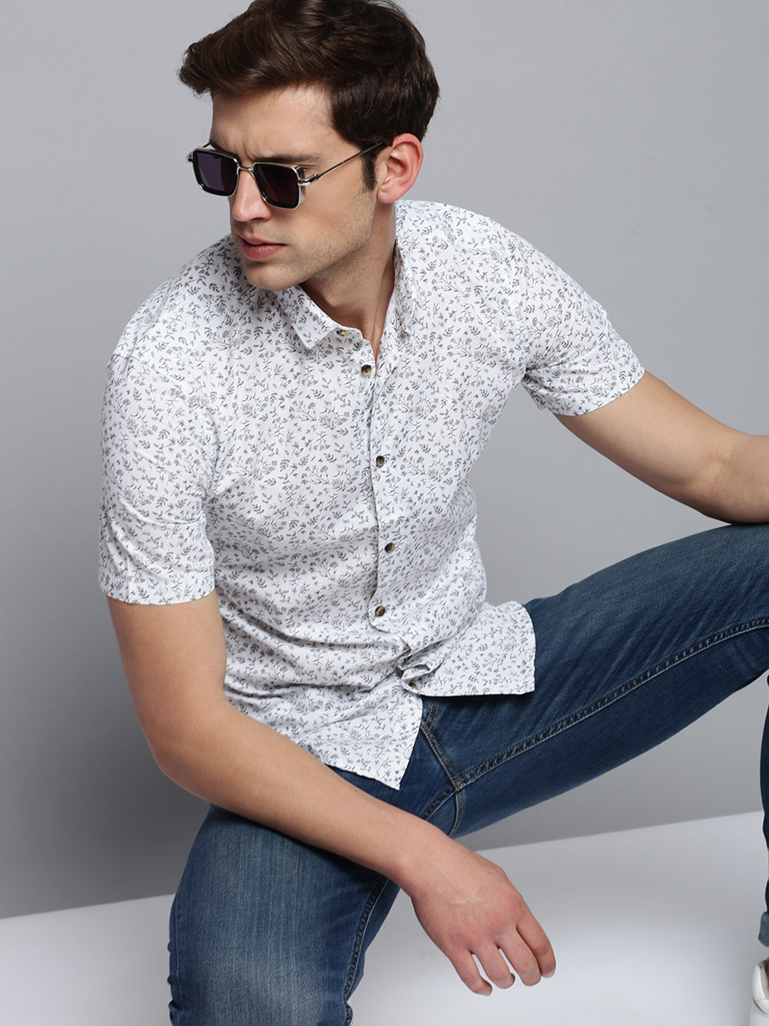 Men White Printed Casual Shirt