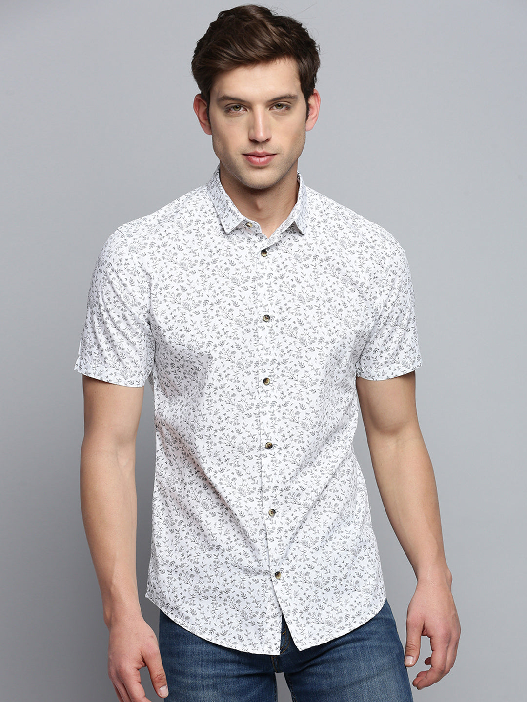 Men White Printed Casual Shirt