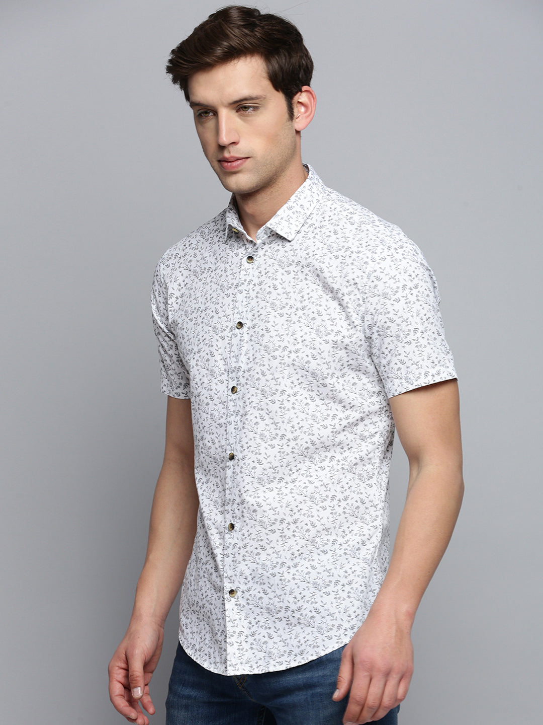 Men White Printed Casual Shirt