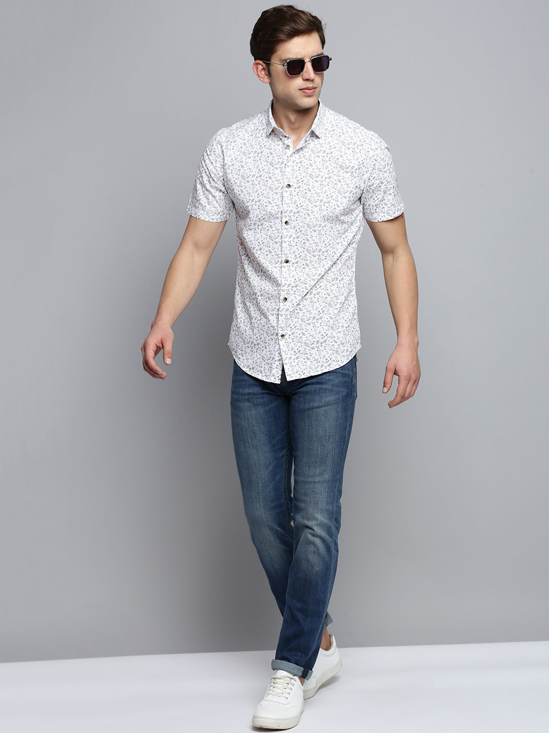 Men White Printed Casual Shirt