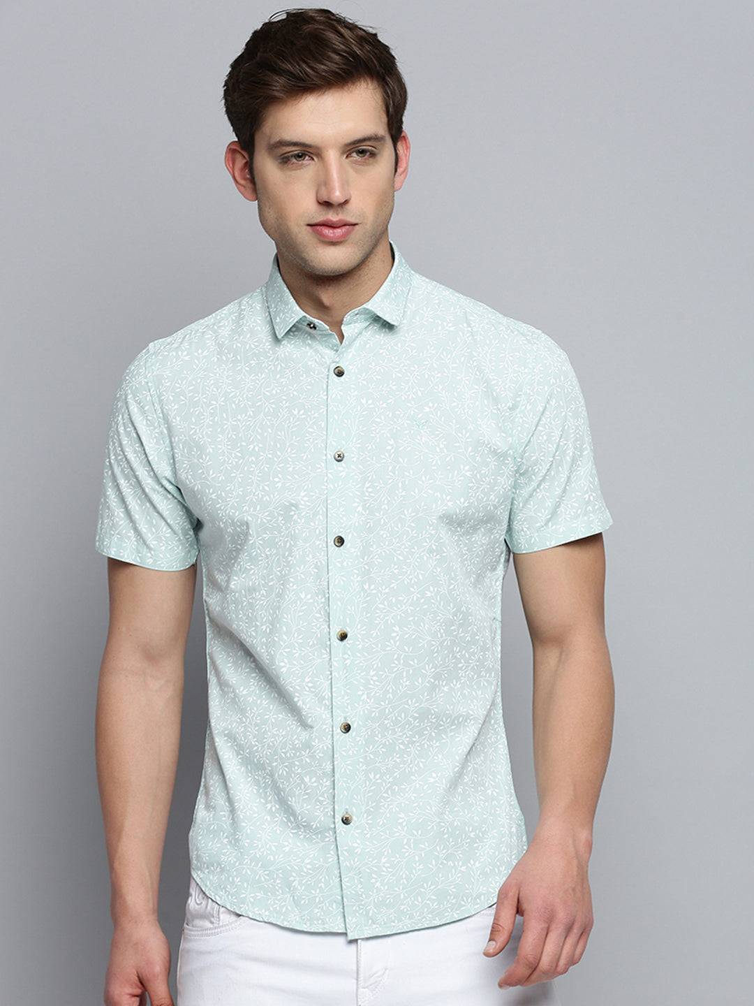 Men Green Printed Casual Shirt