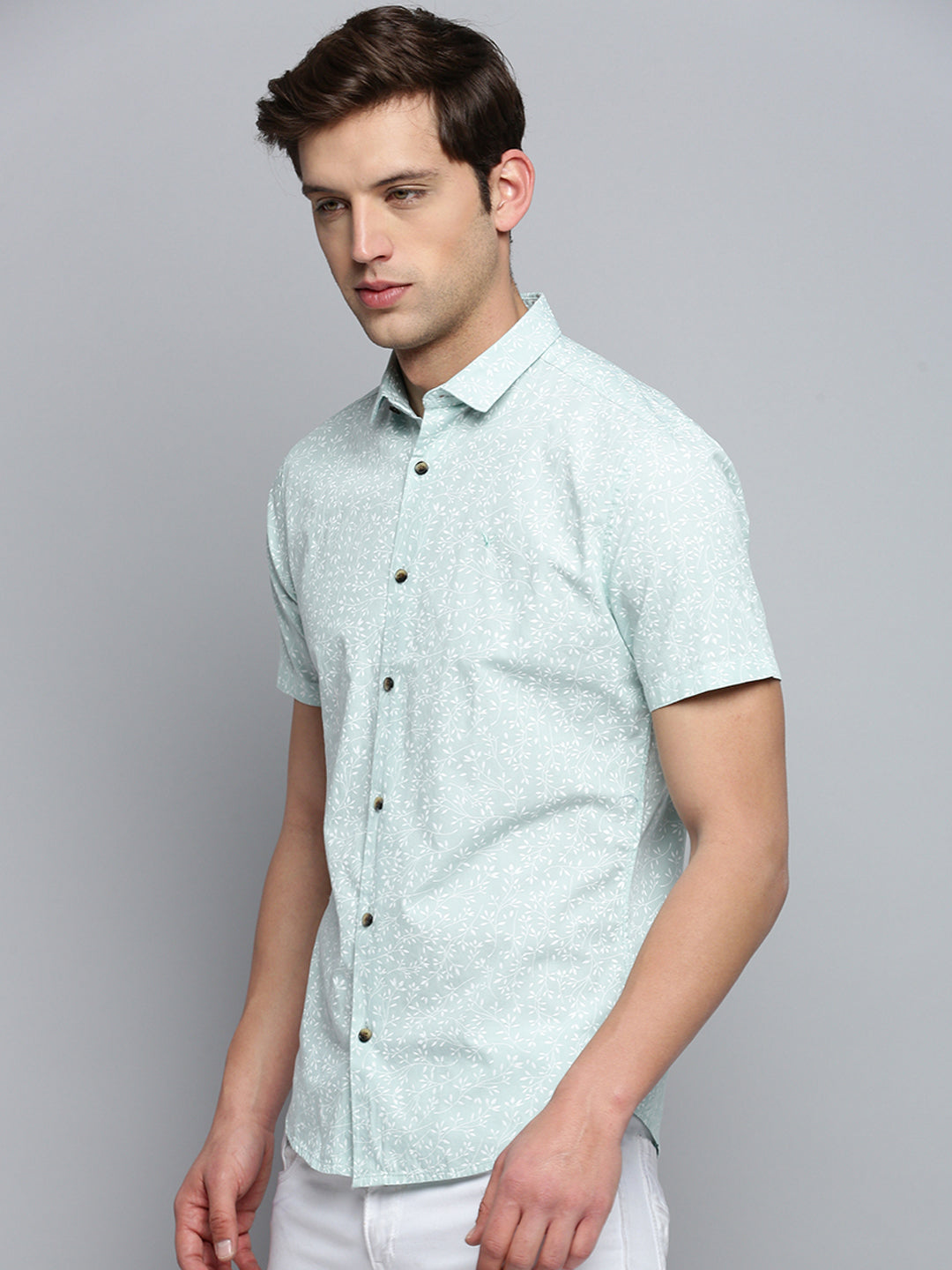 Men Green Printed Casual Shirt