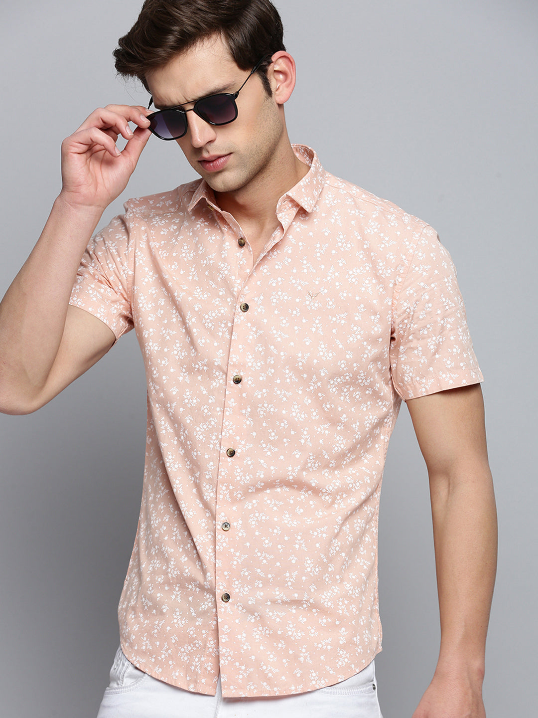 Men Peach Printed Casual Shirt