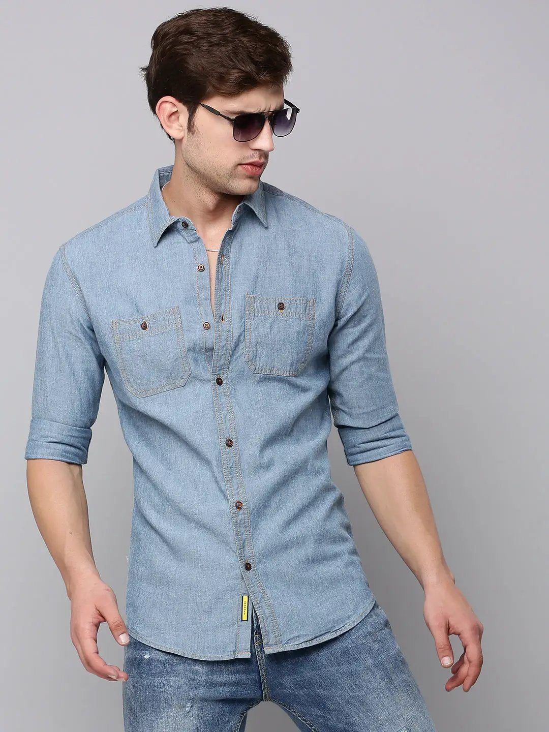 Men's Blue Solid Casual Shirt