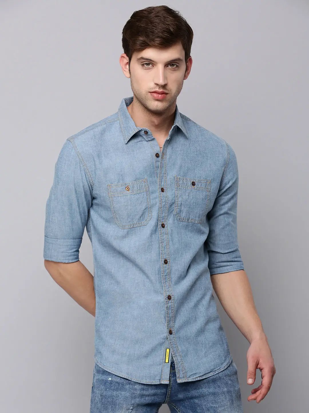 Men's Blue Solid Casual Shirt