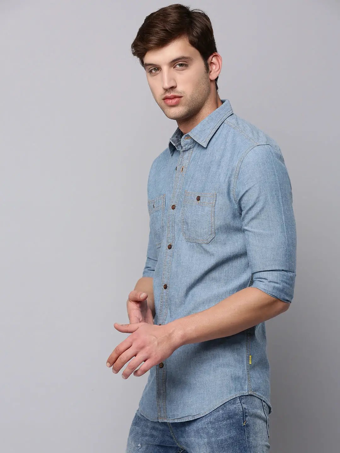 Men's Blue Solid Casual Shirt