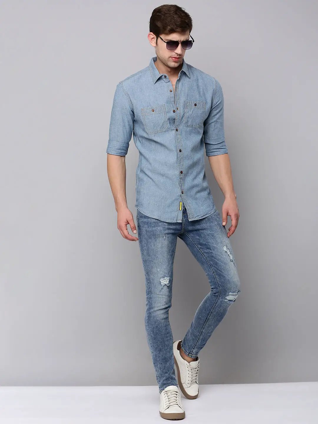 Men's Blue Solid Casual Shirt