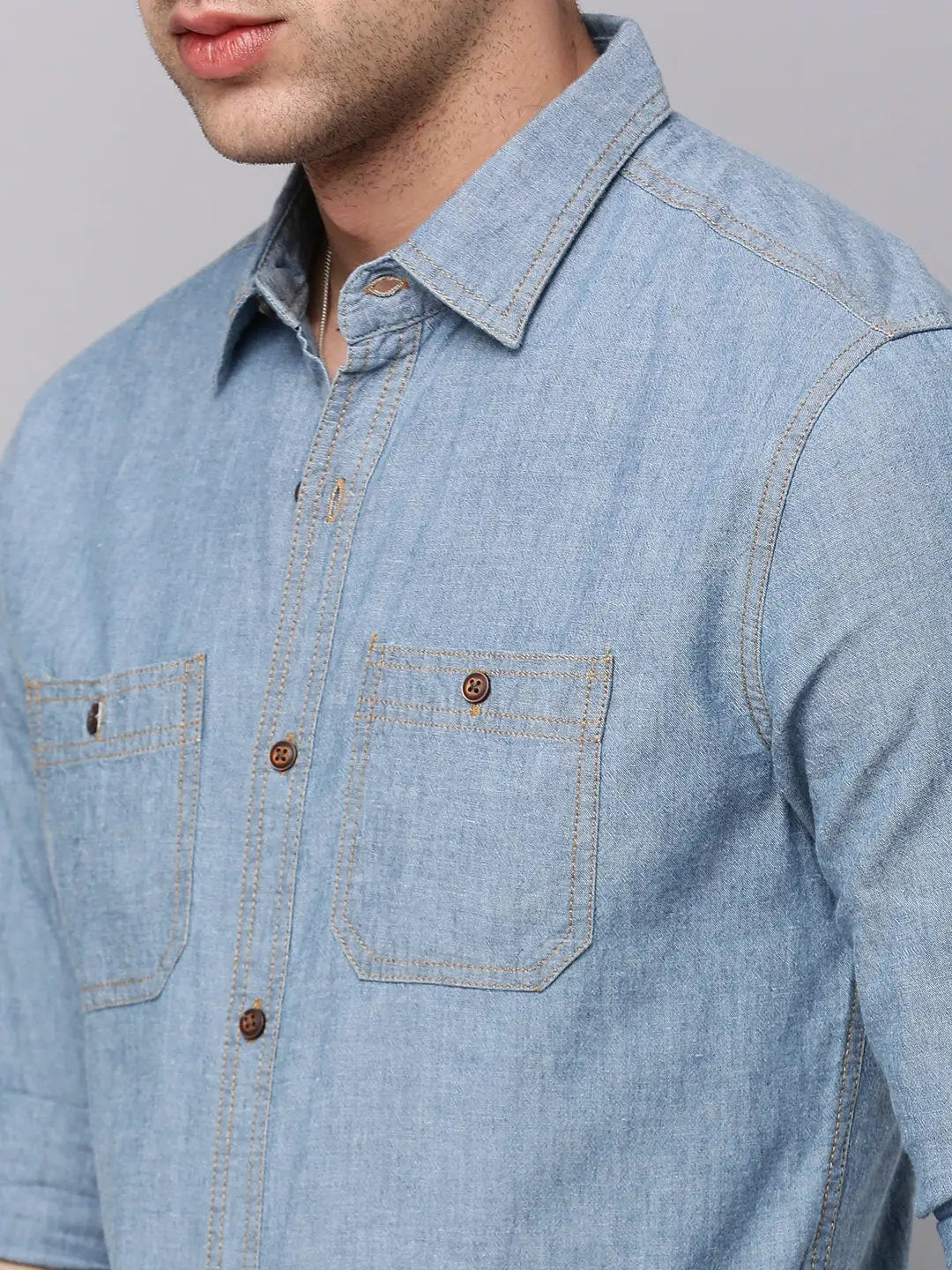 Men's Blue Solid Casual Shirt